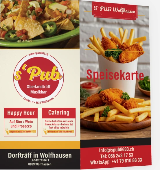Original-Speisekarte des s’Pub, Seite 1, Übersicht